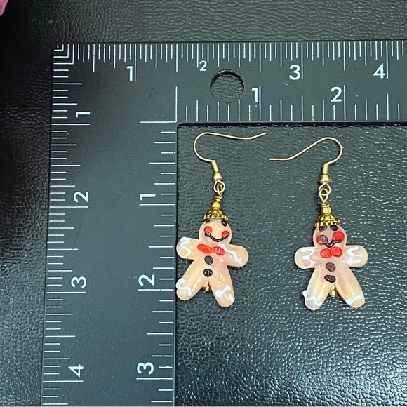 Handmade Lampwork Bead Gingerbread Christmas Earrings - Picture 10 of 10